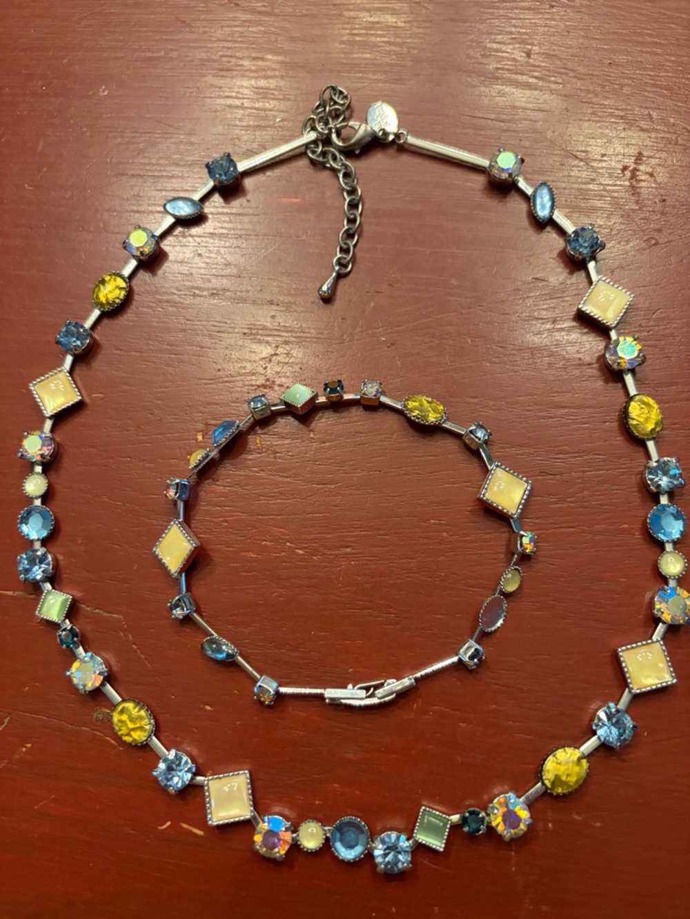 Lia Sophia Silver-Tone Necklace with Yellow, Blue & Mint Stones